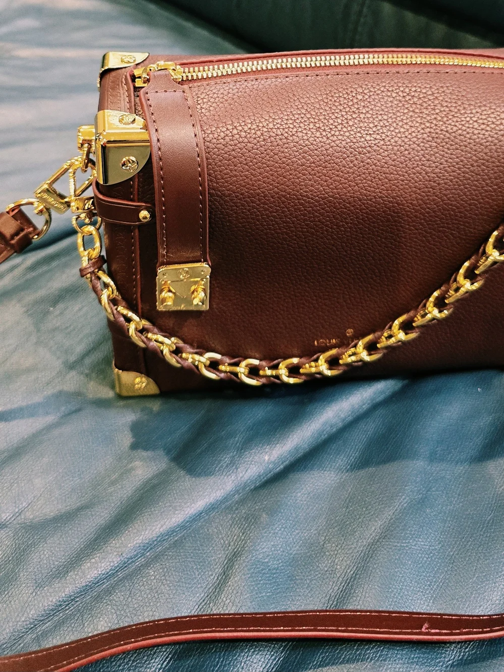 Louis Vuitton Burgundy Leather Cosmetic Pouch with Gold-Tone Zipper